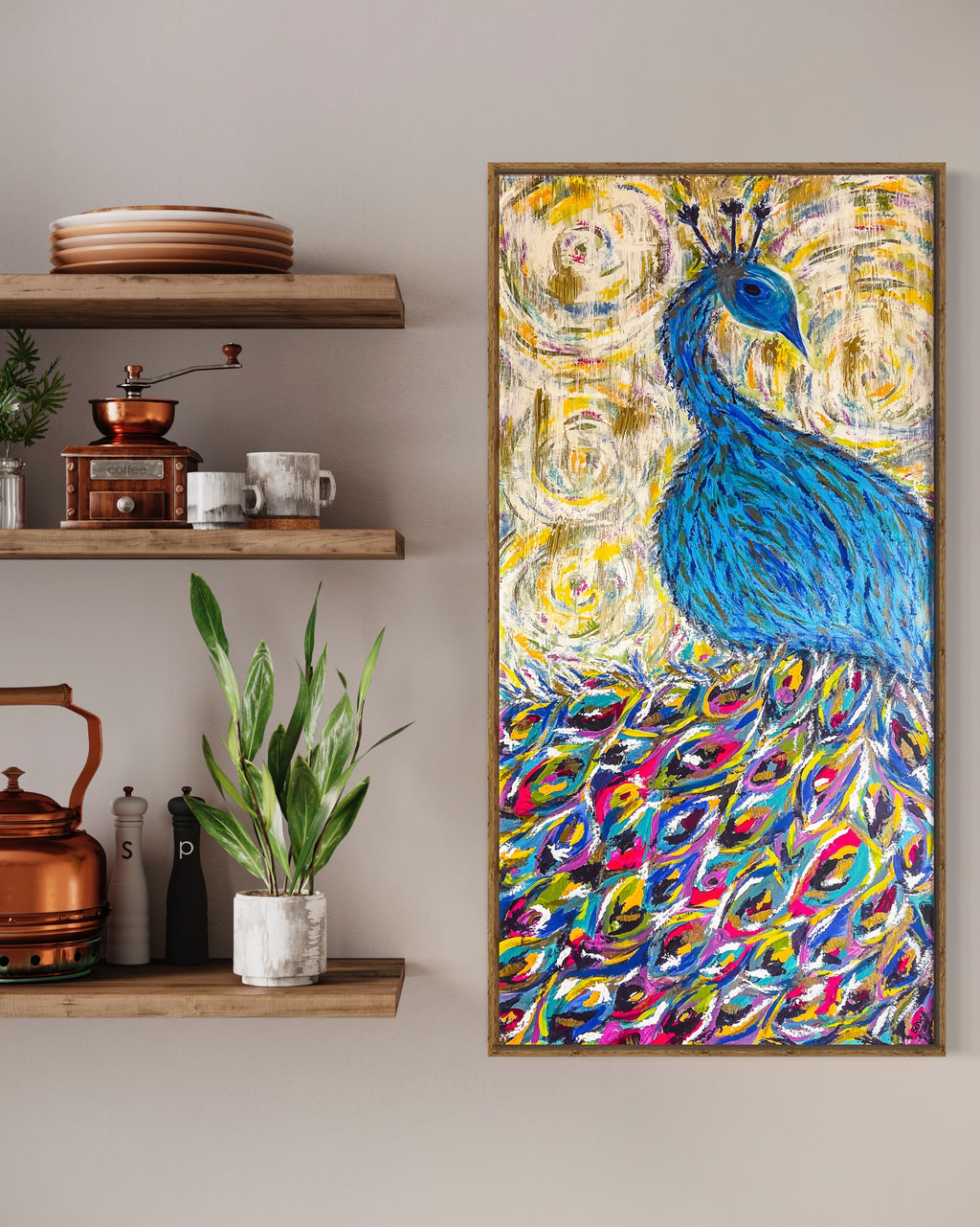 PEACOCK — FRAMED ORIGINAL PAINTING