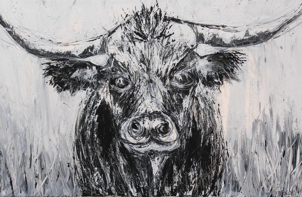 Black & White Longhorn artwork by Ali Bench — print preview