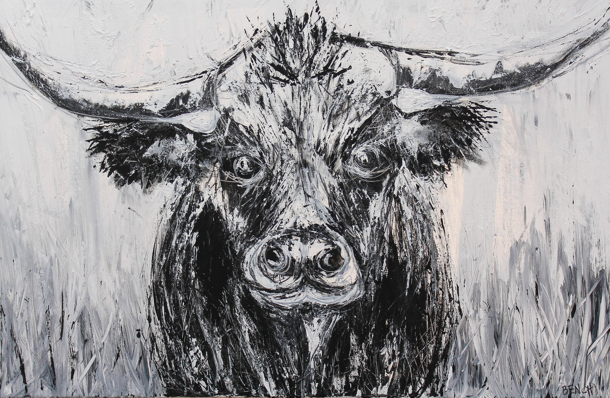 Black & White Longhorn artwork by Ali Bench — print preview