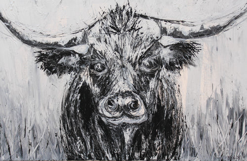 Black & White Longhorn artwork by Ali Bench — print preview