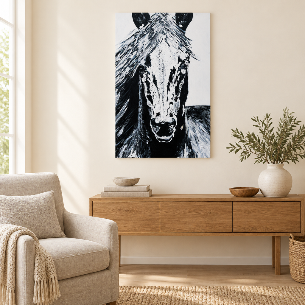 BLACK & WHITE HORSE — ORIGINAL PAINTING
