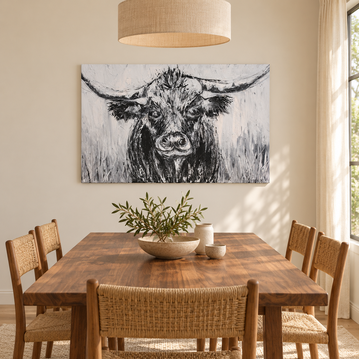 BLACK & WHITE LONGHORN — ART PRINT