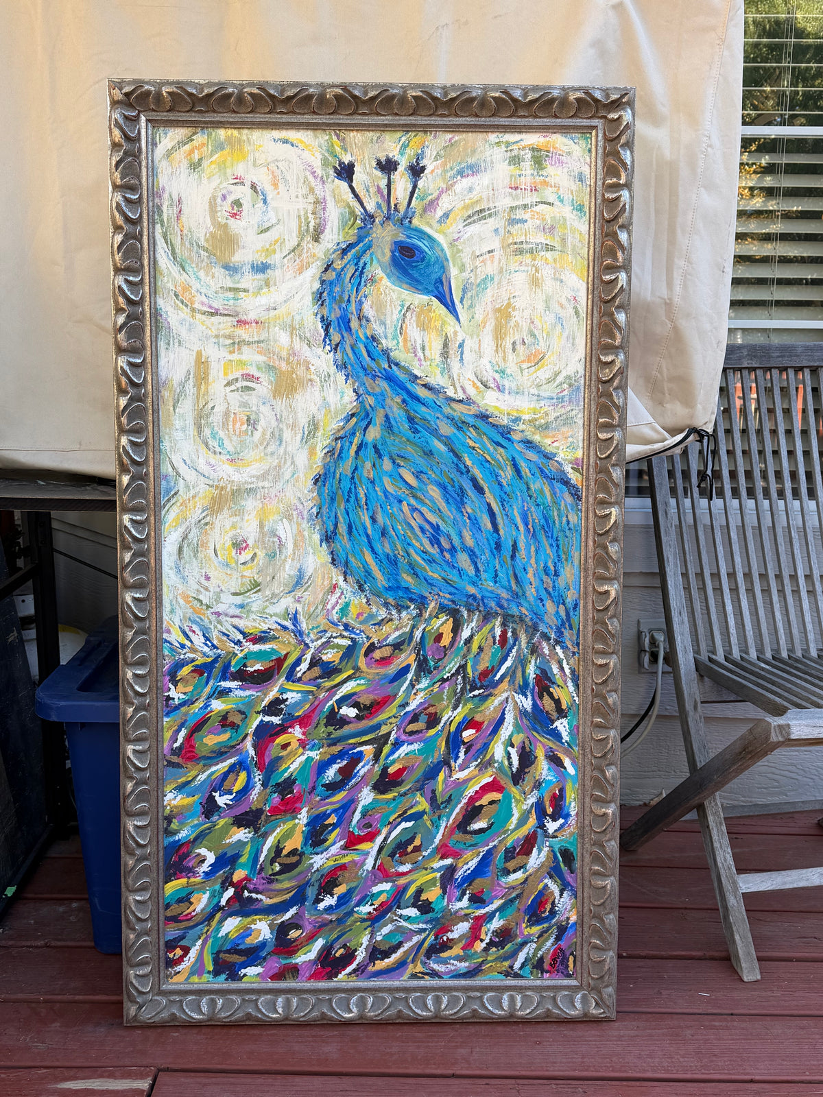 PEACOCK — FRAMED ORIGINAL PAINTING