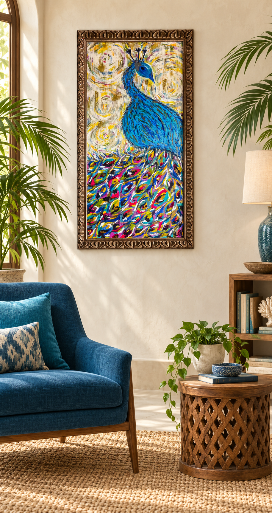 PEACOCK — FRAMED ORIGINAL PAINTING
