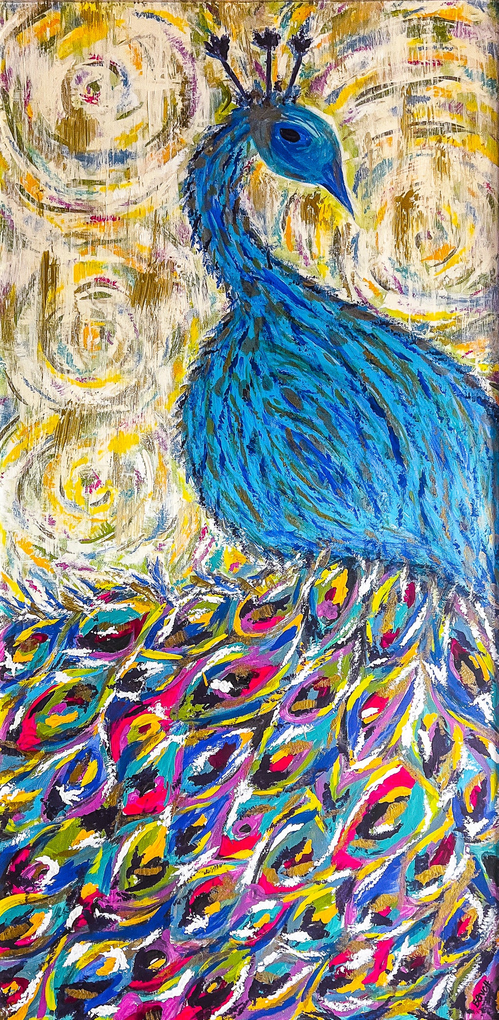 PEACOCK — FRAMED ORIGINAL PAINTING