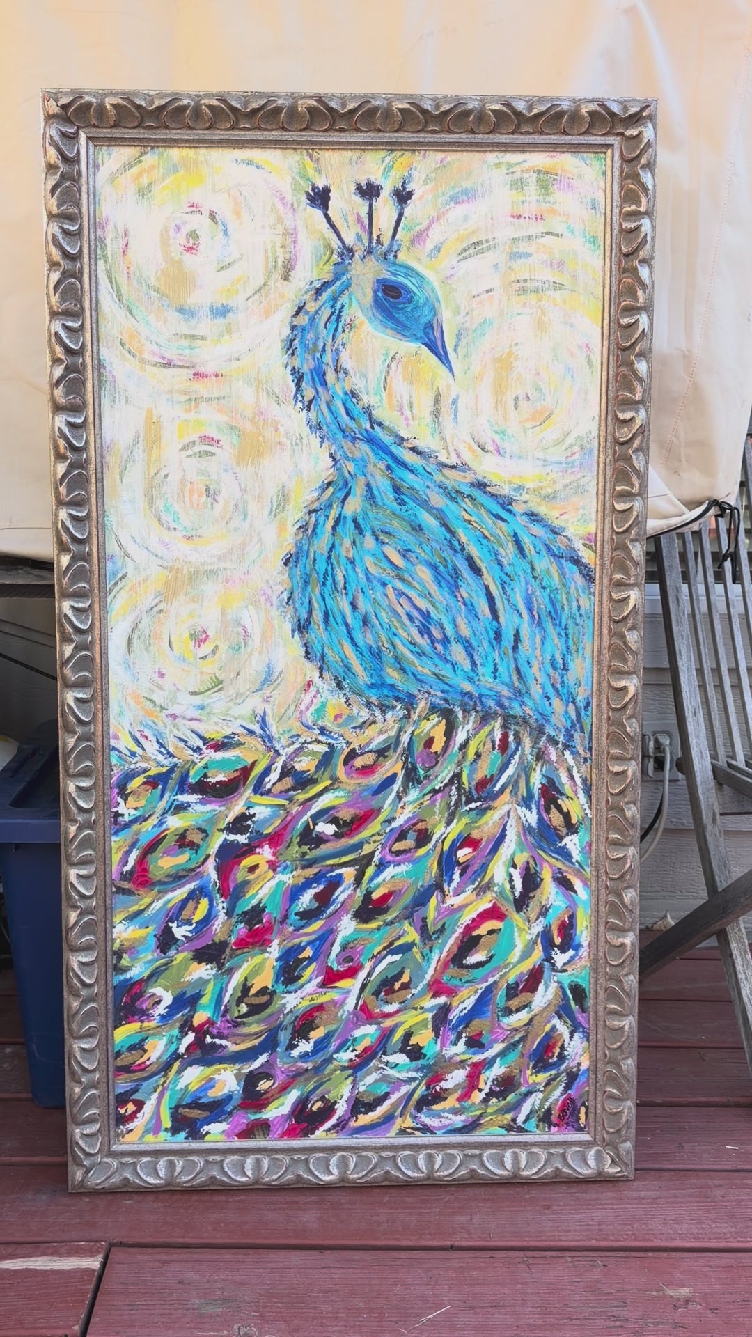 PEACOCK — FRAMED ORIGINAL PAINTING